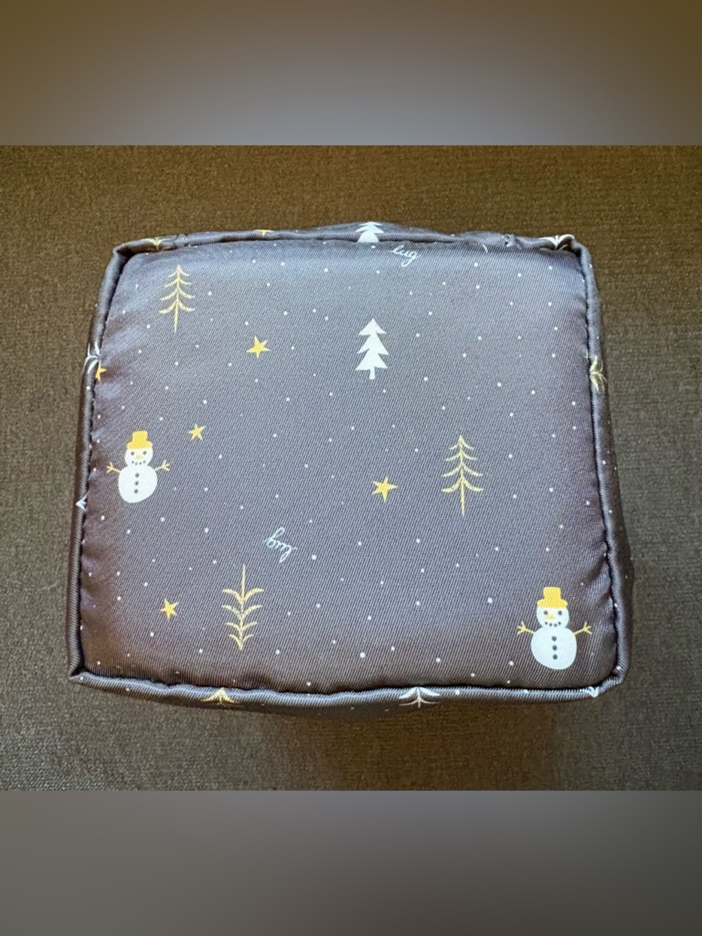Lug Box Top Cosmetic Case Bag – Snowman Trees (Black Gold White Holiday Winter) - Picture 15 of 16